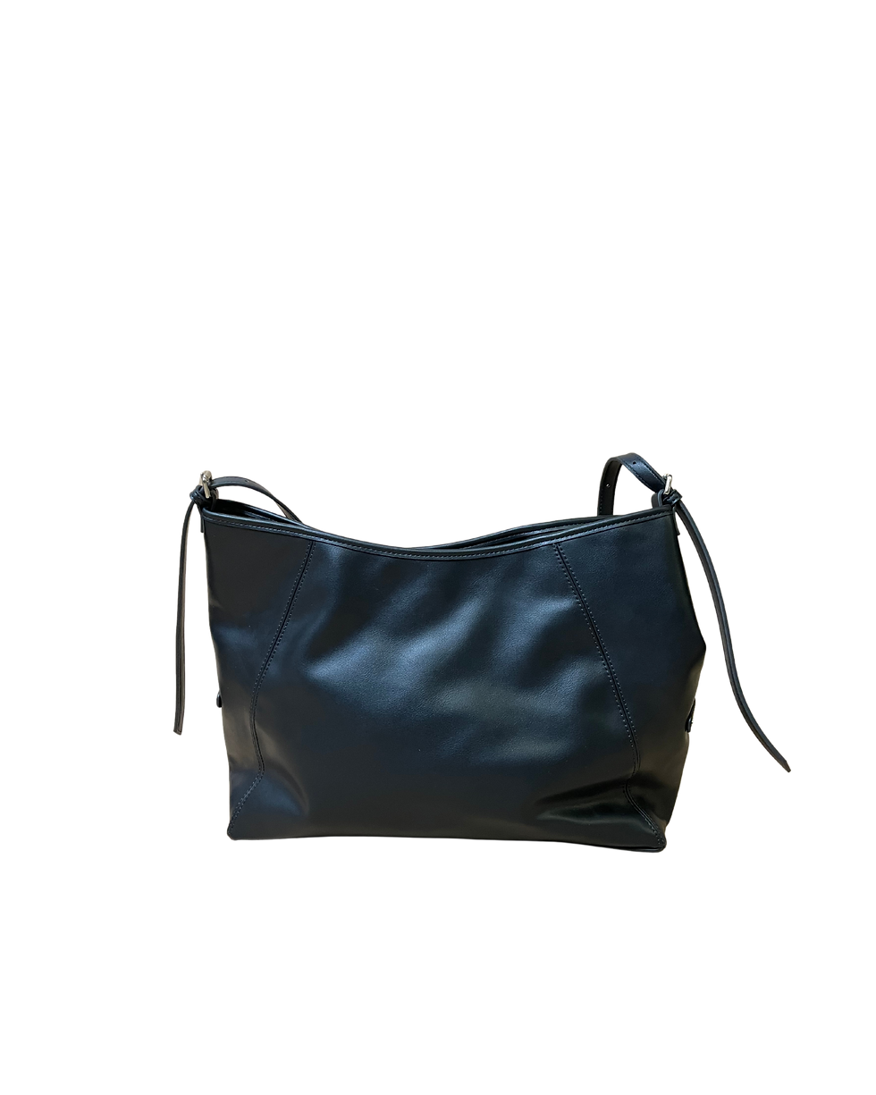 Thumbnail: BOXY BLACK FAUX SOFT LEATHER SHOULDER BAG