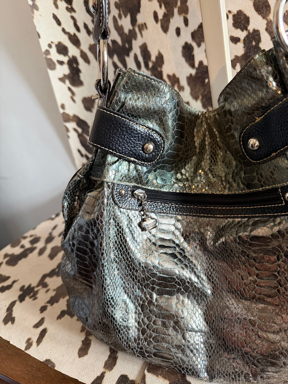 Thumbnail: ★KATHY VAN ZEALAND TURQUOISE METALLIC SHOULDER BAG 515★