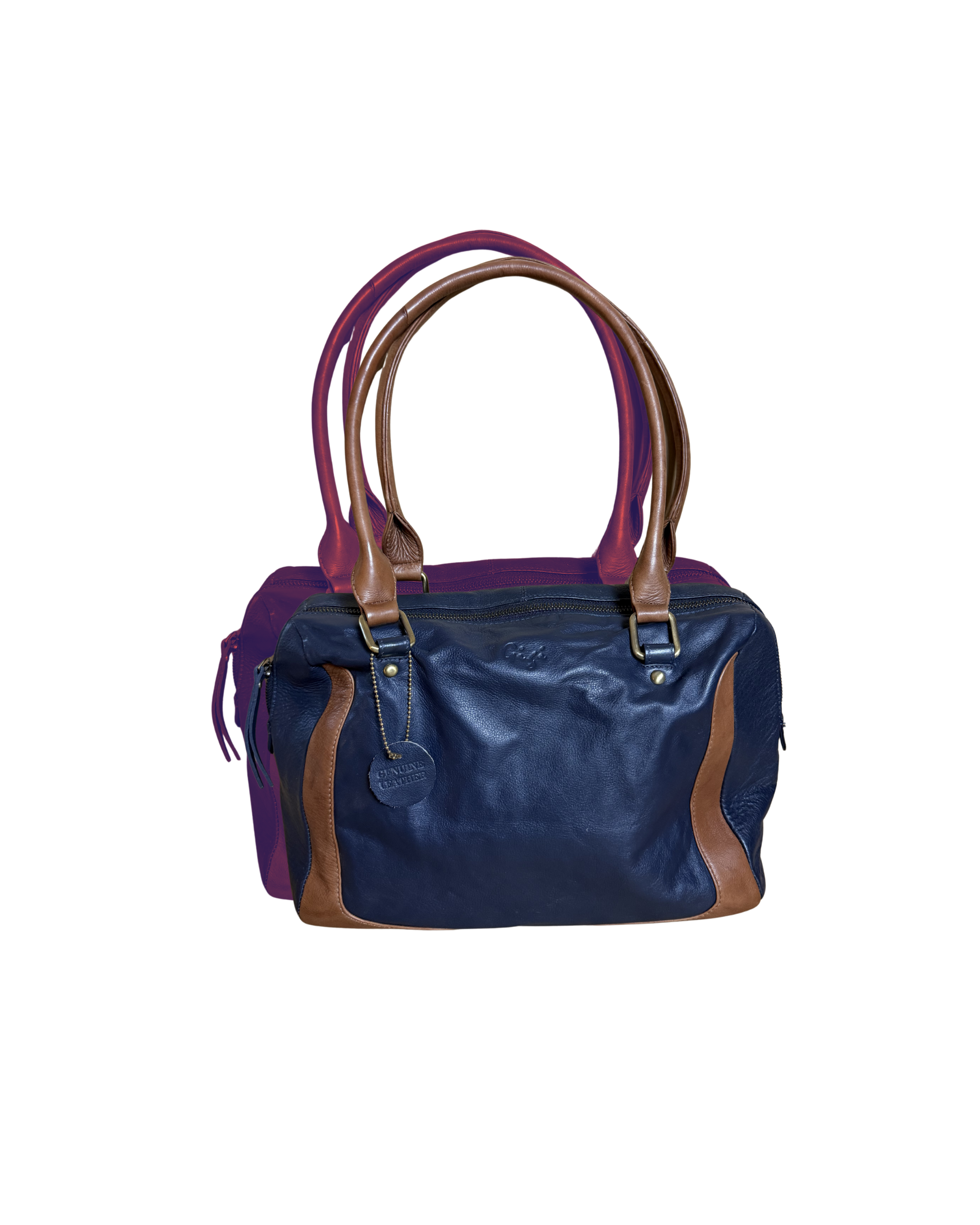 NAVY + TAN VINTAGE LEATHER SHOULDER BAG 286.