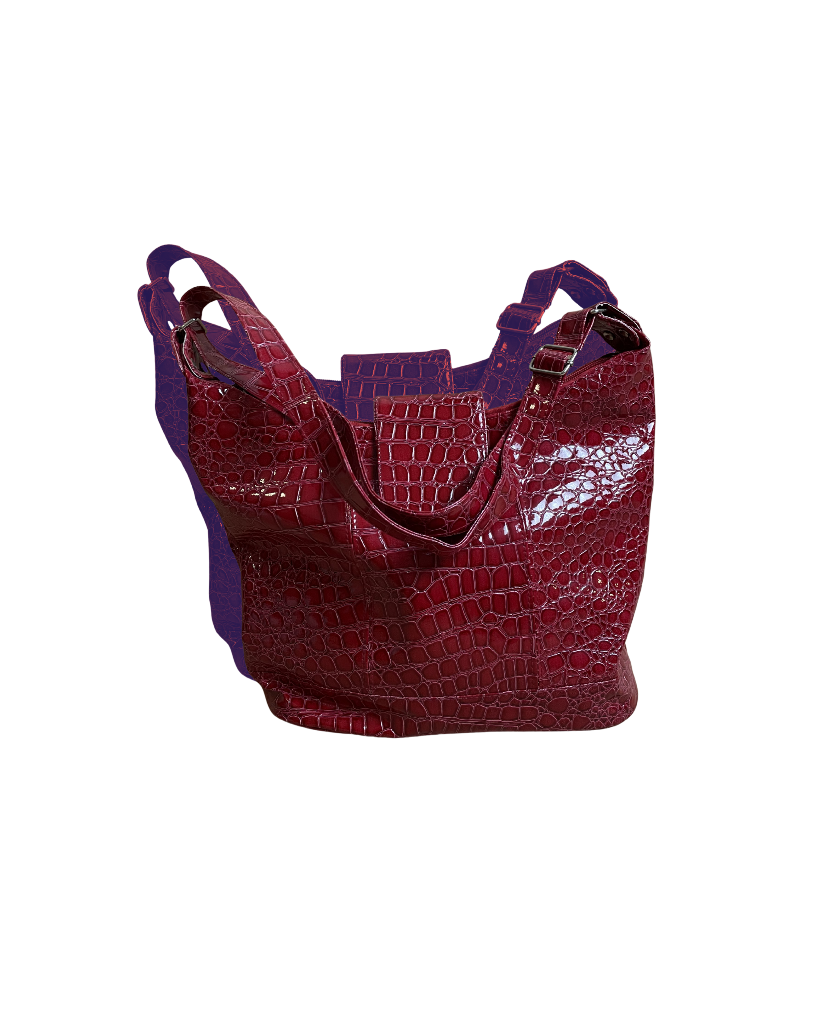 RED PATENT CROCSKIN VIBE SHOULDER BAG 130.