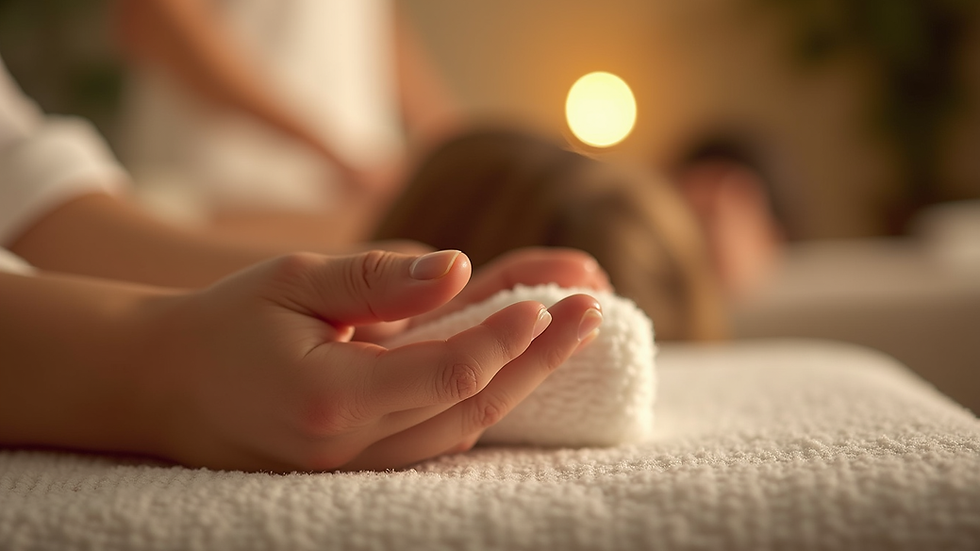Close-up view of a tranquil massage setting with soft lighting