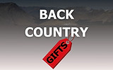 Backcountry gifts logo back country below with a red tag with gifts