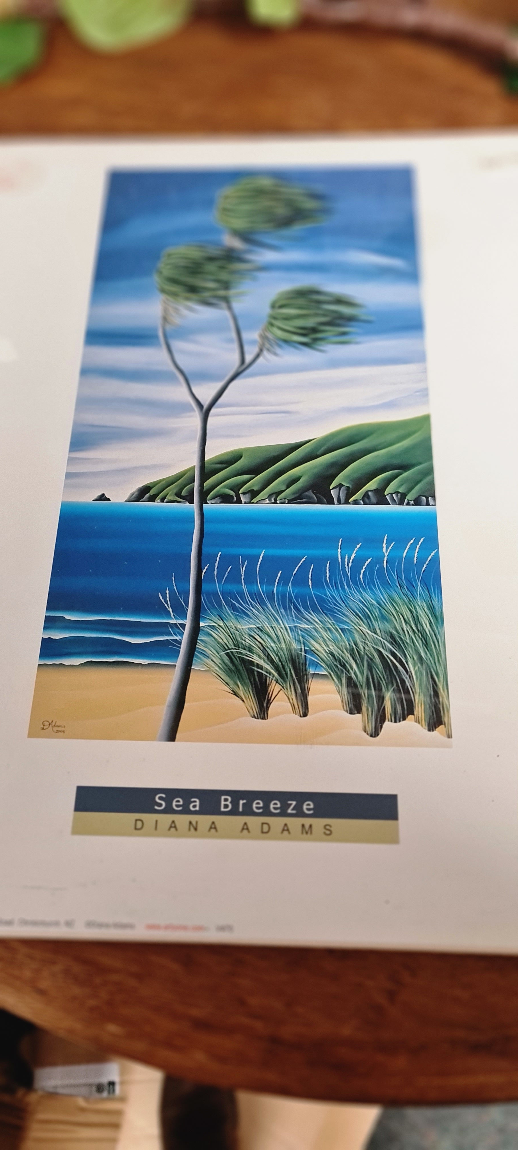 Sea Breeze painting by Diana Adams depicting a tranquil beach scene and landscape.