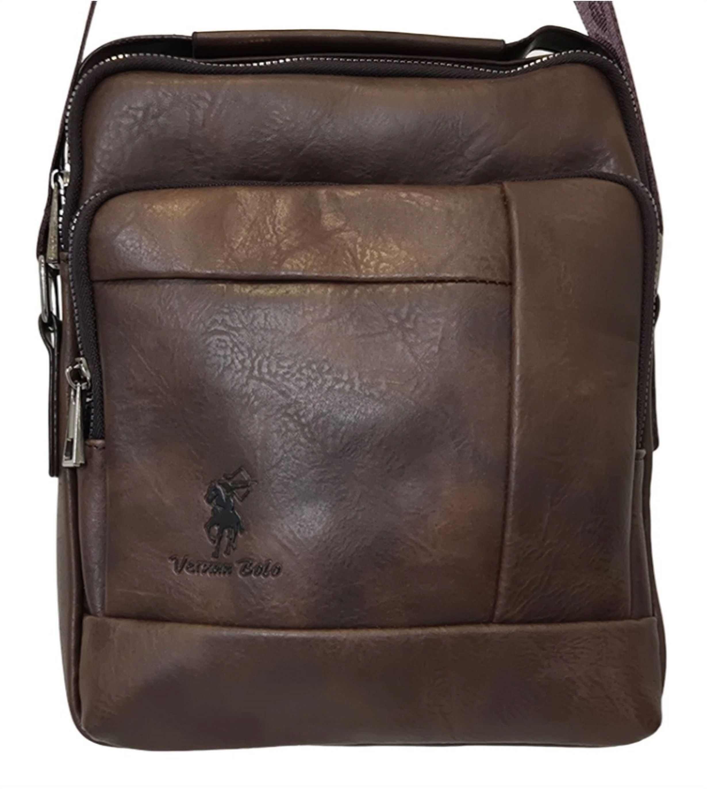 Brown vegan leather bag with zip pocket