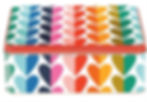 Colorful heart pattern tin design featuring BACKCOUNTRY GIFTS for storage.