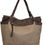 Thumbnail: Stylish brown and tan handbag with multiple pockets and shoulder straps.