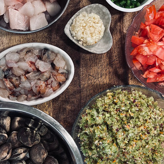 Cioppino ingredients prepped