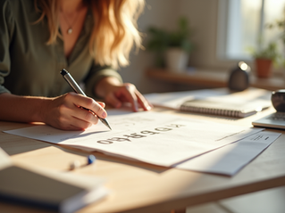 A designer working on branding materials in a sunlit studio.
