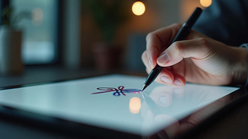 Close-up view of a designer working on a logo on a digital tablet