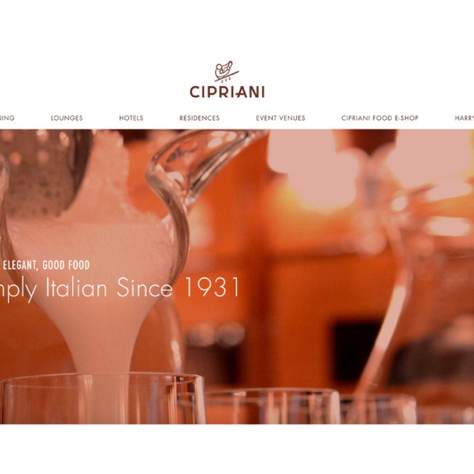 A screenshot of the homepage of Cipriani's website
