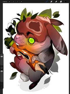 Digital drawing of rabbit with carrot for t-shirts.