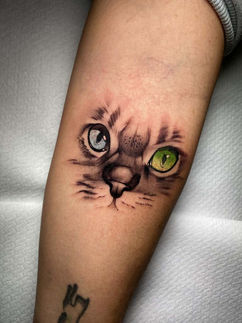 Tatuaggi fotorealistici come se fossero veri di un gatto.
