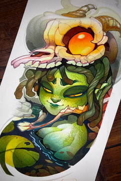 Illustrazione Medusa in uno stagno, ristampe limitate.