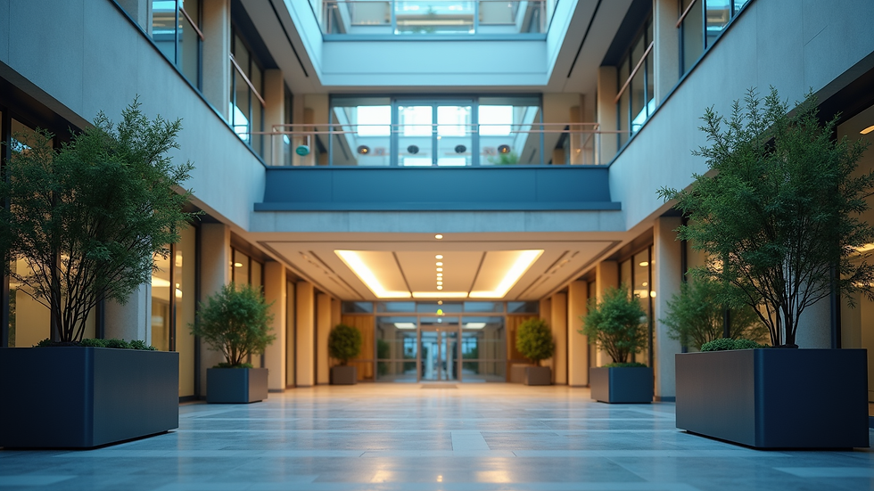 Eye-level view of a healthcare facility entrance with clear signage