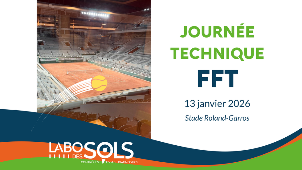 Visuel de présentation de la présence de Labo Des Sols à la journée technique de la FFT le 13 janvier 2026