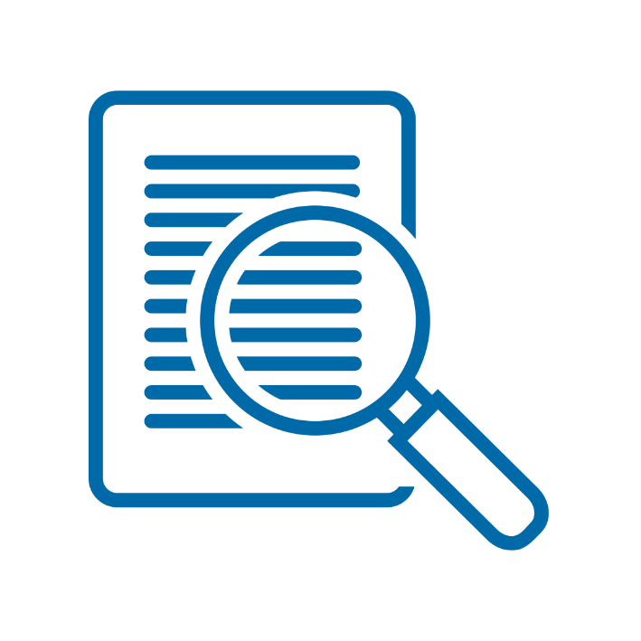 Il s'agit d'une icône représentant une loupe et un document. Elle symbolise la vérification des documents de conception proposée par Labo Des Sols