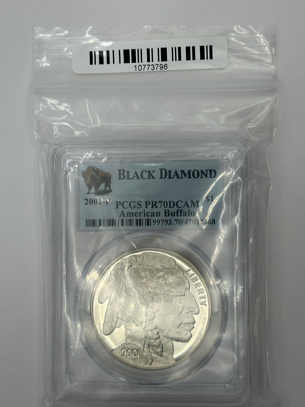 Thumbnail: 2001 P American Buffalo Silver Dollar PCGS MS-70 Black Diamond Label