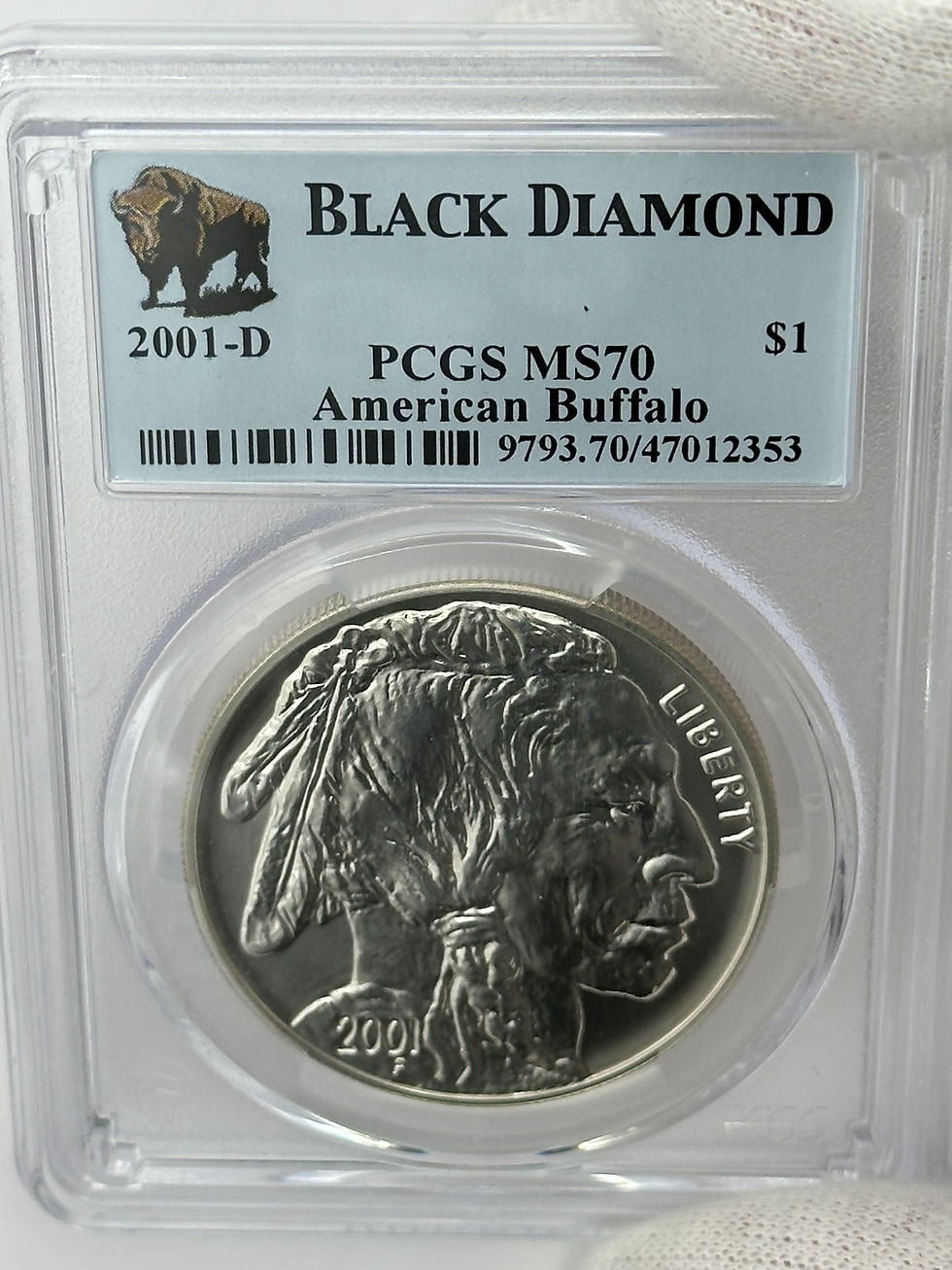 Thumbnail: 2001 D American Buffalo Silver Dollar PCGS MS-70 Black Diamond Label