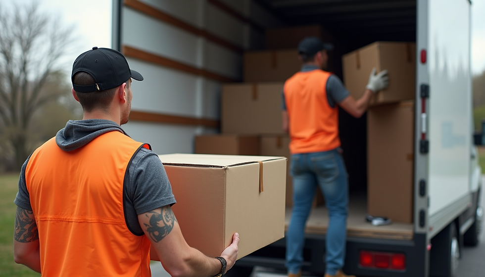 Close-up view of a junk removal truck being loaded with old furniture