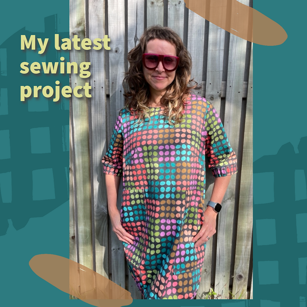 Tammy de Zilva wearing her colourful TAL Hoodie Dress