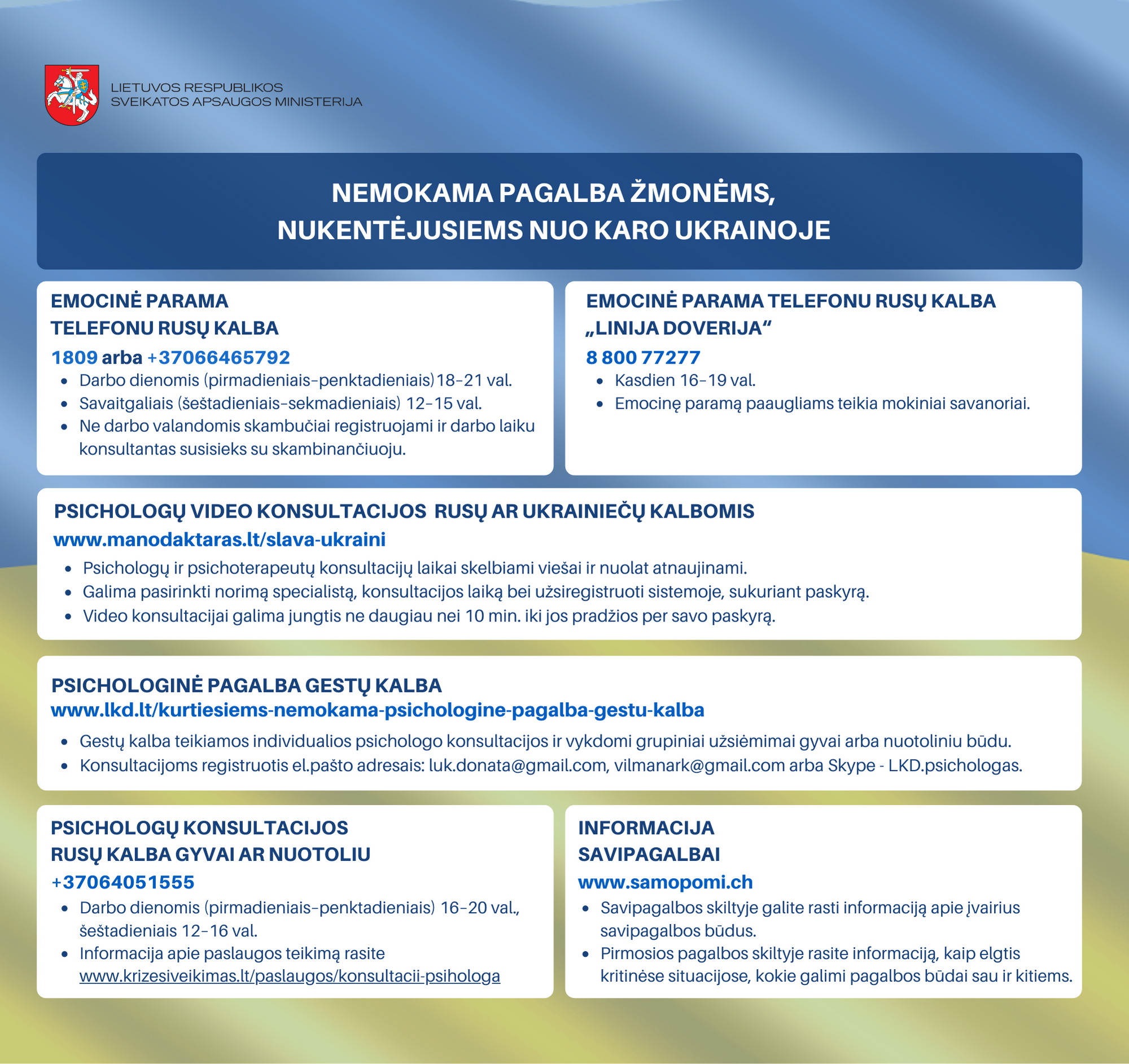 Psichologinė pagalba Ukrainos žmonėms/ Psychological help for people of Ukraine