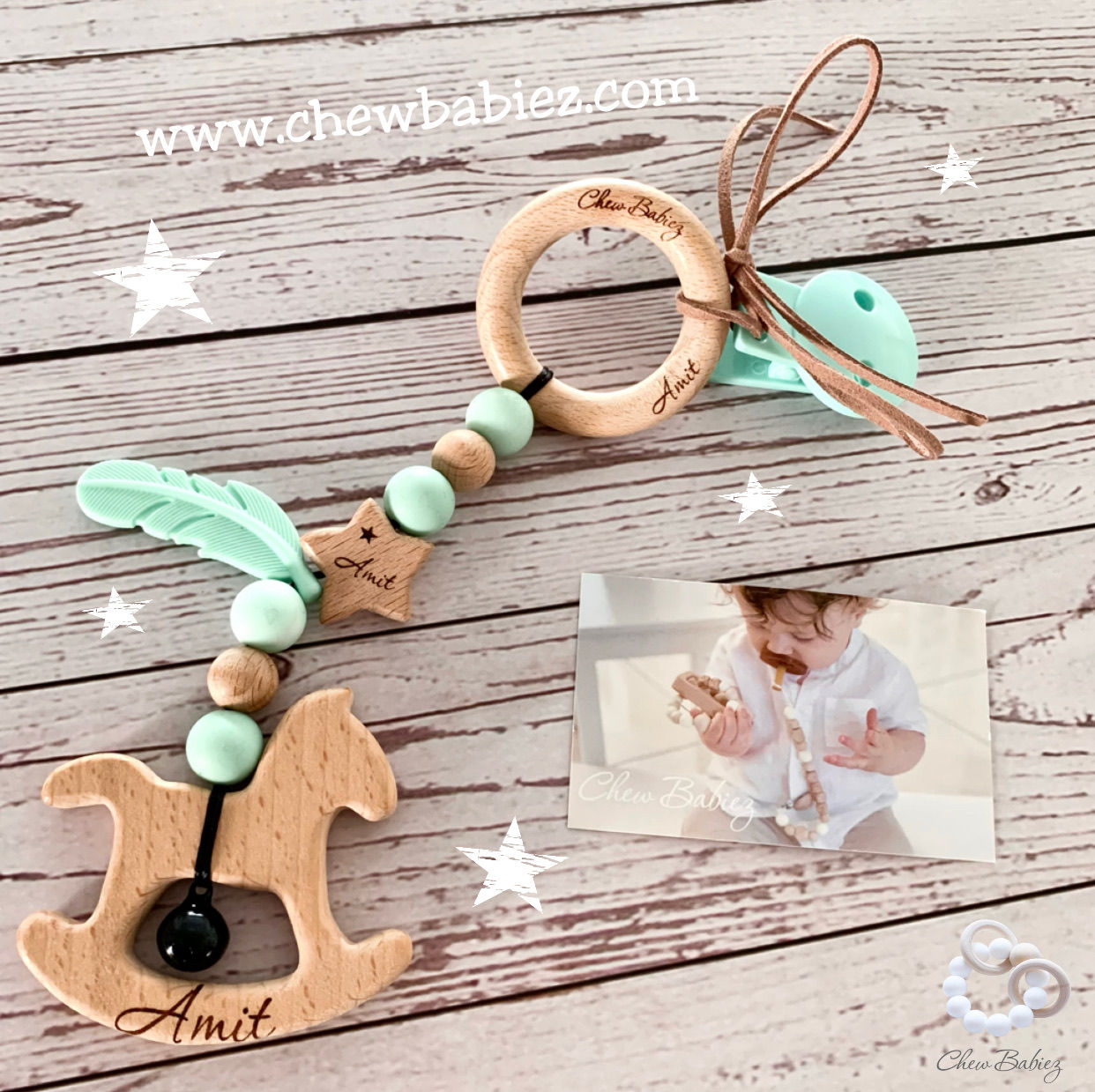 נשכן לתינוק | התפתחות התינוק | מחזיק מוצץ | צעצוע עגלה | Chew Babiez