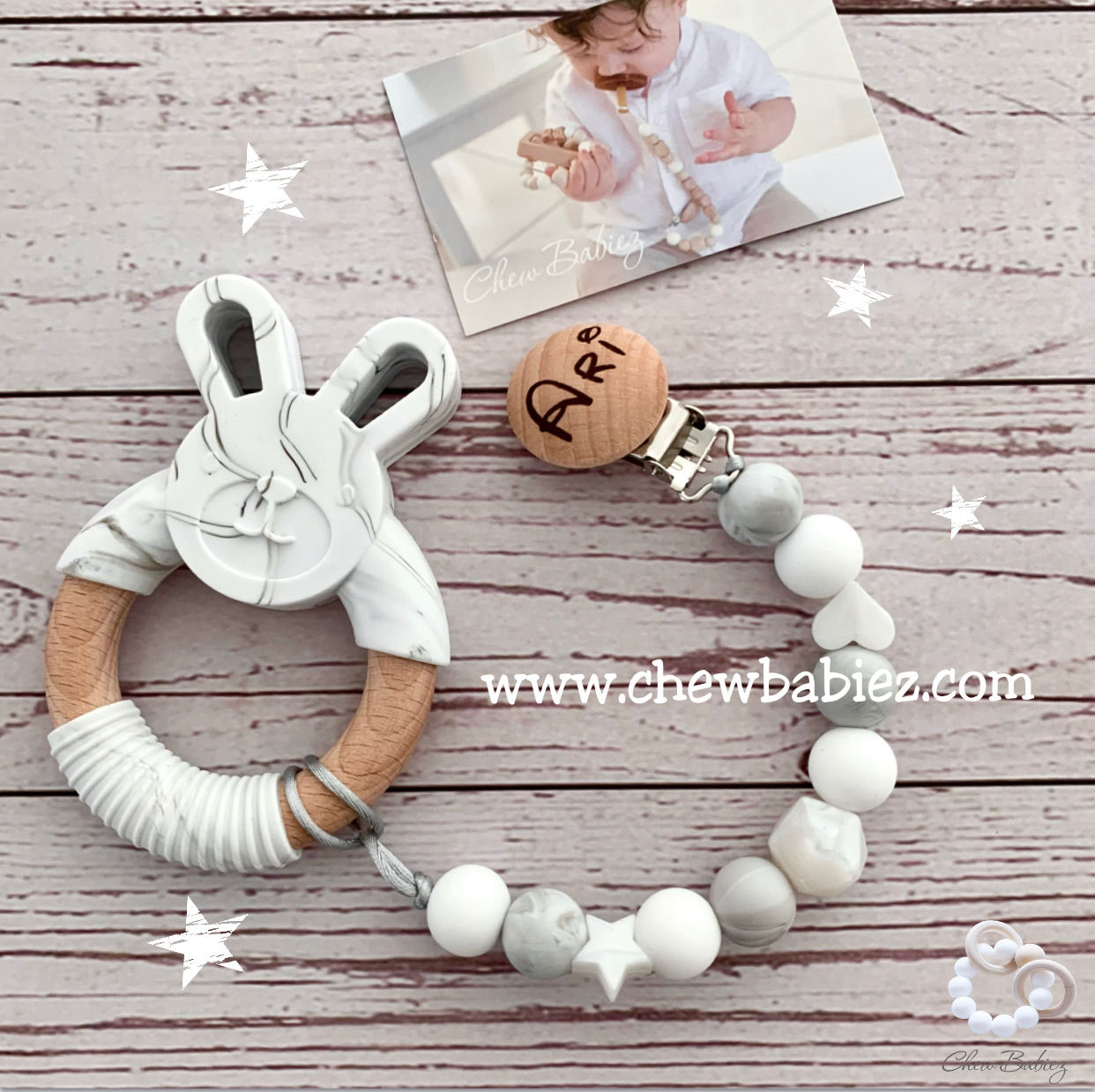 קליפס למוצץ| נשכן לתינוק| נשכן ארנב | מחזיק מוצץ | Chew Babiez