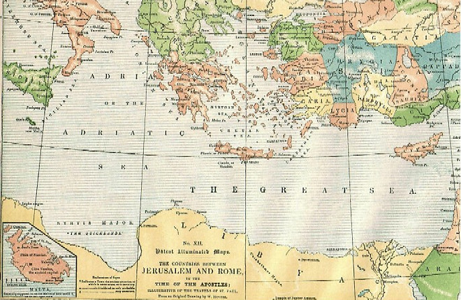 Map XII - THE COUNTRIES BETWEEN JERUSALEM AND ROME, IN THE TIME OF THE APOSTLES; ILLUSTRATIVE OF THE TRAVELS OF ST. PAUL