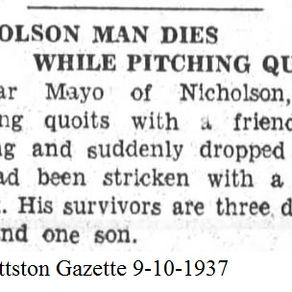 Oscar Mayo dies playing quoits