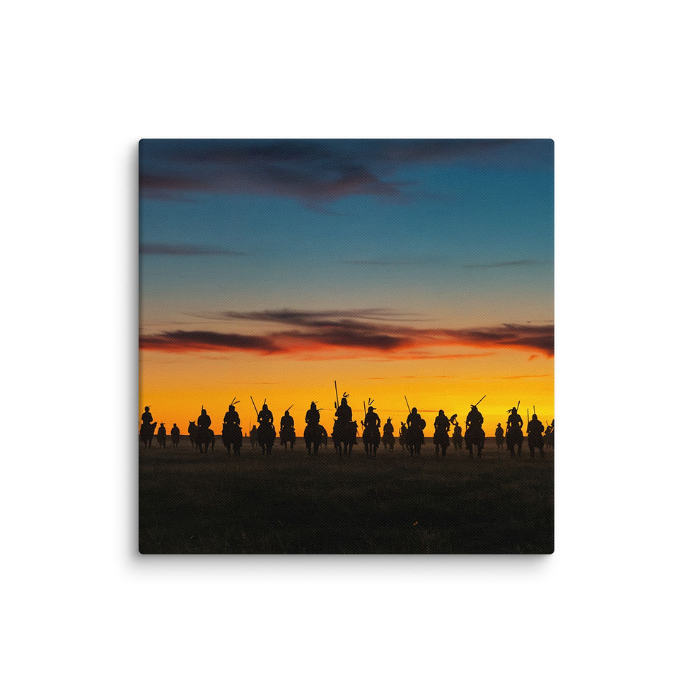 Thumbnail: Native American Silhouettes on the Horizon at Sunset Canvas