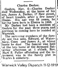 Charles Decker (1850-1919) born in Elmira, died in Goshen