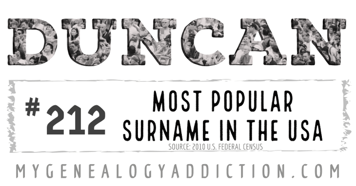 Duncan, ranked 212th among the most common surnames in the USA
