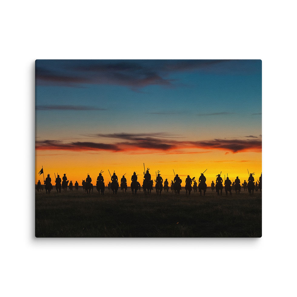 Thumbnail: Native American Silhouettes on the Horizon at Sunset Canvas
