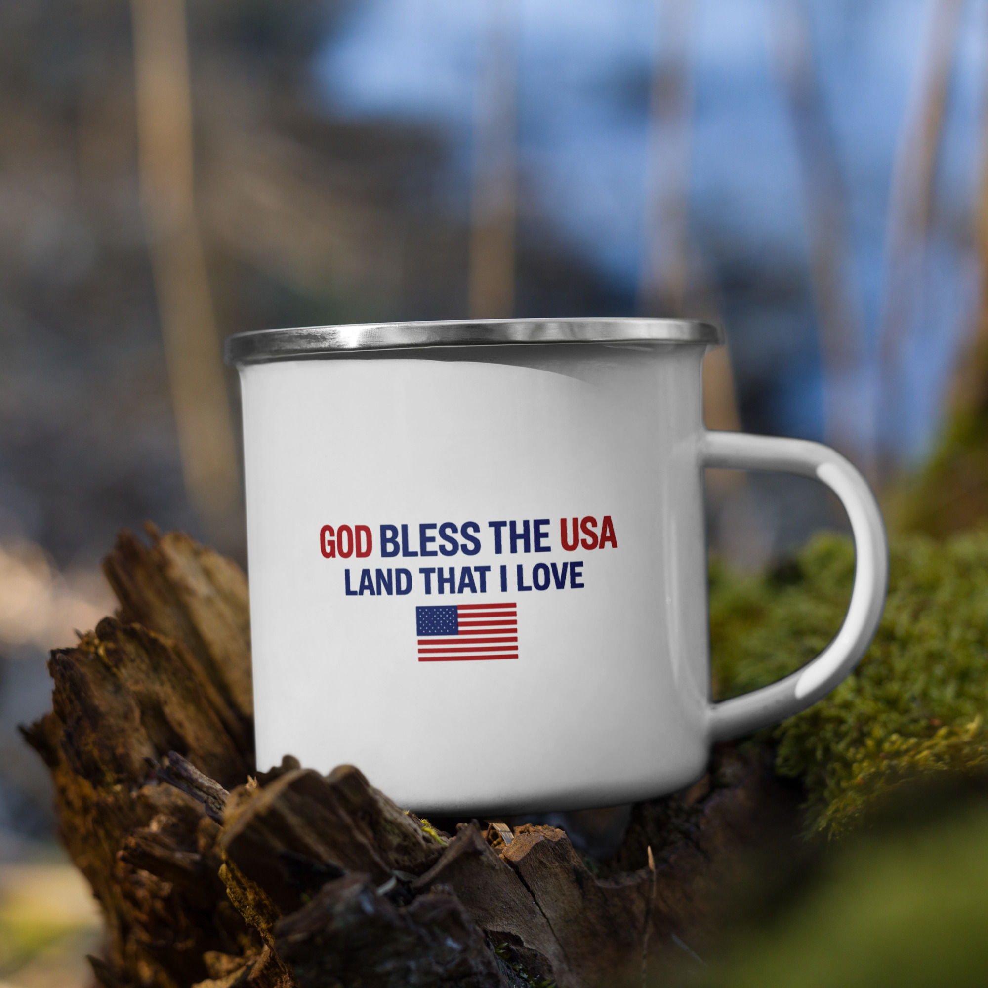 God Bless the USA Land that I Love Enamel Mug