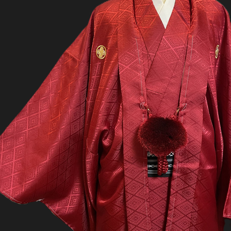 男性羽織袴/着付け込み/一式レンタル10点セット/殿様コスプレ/仮装/変身/赤185