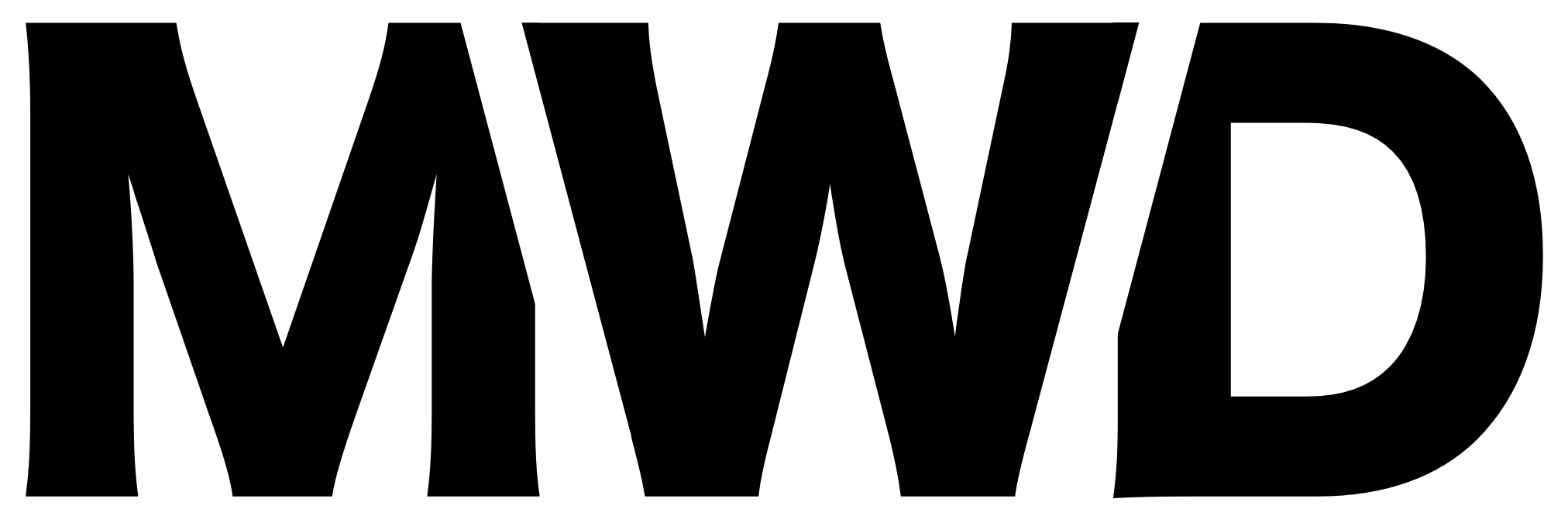 Schwarzes MWD-Logo mit klaren, schlichten Linien, geeignet für Branding im Webdesign.