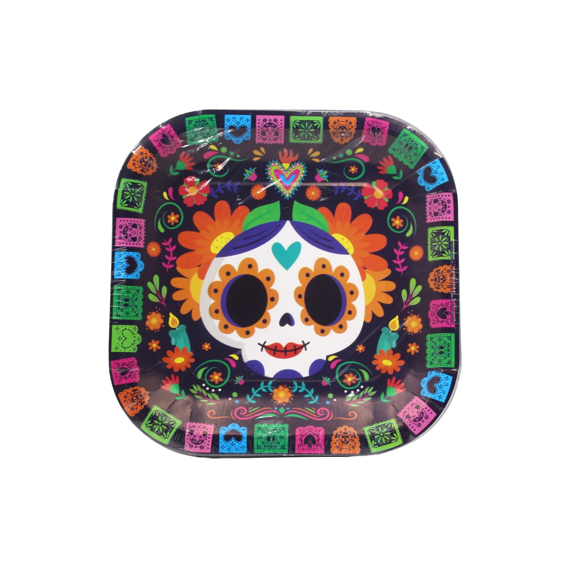 Plato cuadrado Día de Muertos calavera floral