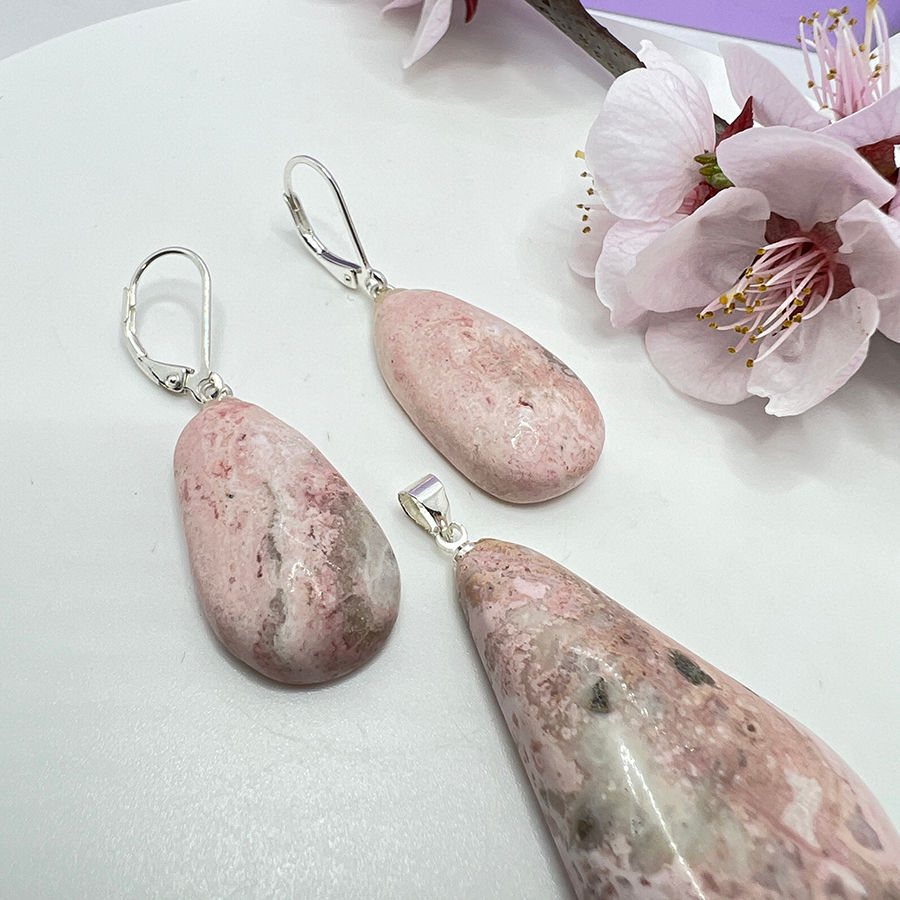 Miniatură: Set lucrat handmade din Rodocrozit si argint
