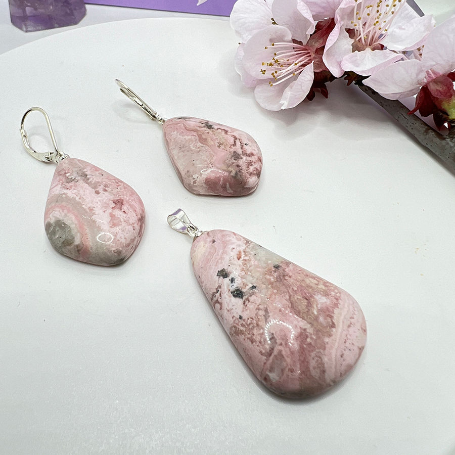 Set Rodocrozit natural argint piesa unicat