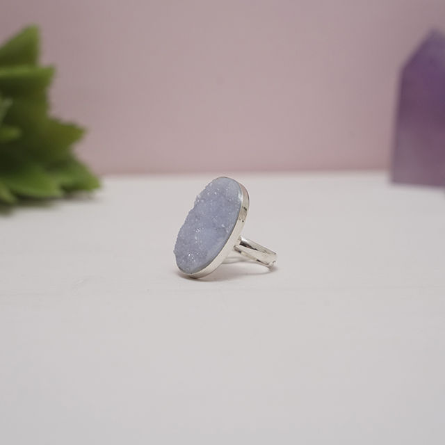 Miniatură: Inel cu Calcedonie albastra Druza, inel din calcedonie model argint