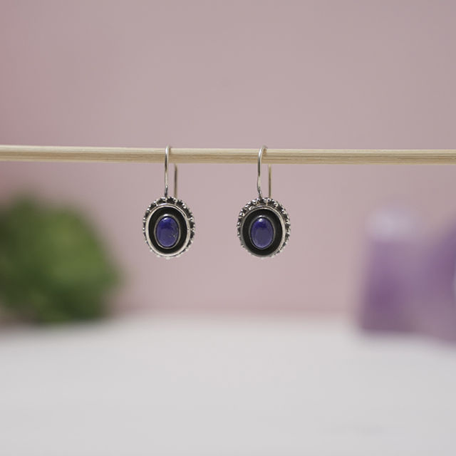 Cercei cu piatra Lapis Lazuli si argint. Bijuterii lapis lazuli argint. Cercei Lazurit