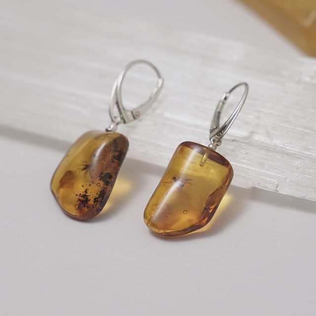 Miniatură: Cercei argint si Chihlimbar natural cu insecte