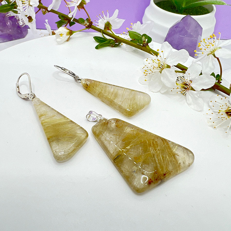 Set Cuart fumuriu cu rutil piesa unicat cu argint