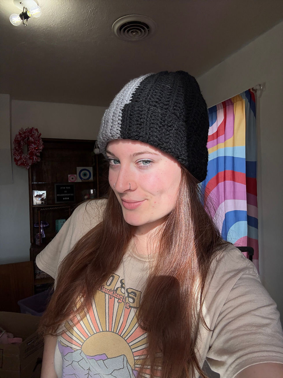 Thumbnail: Crochet Black & Grey Ribbed Beanie