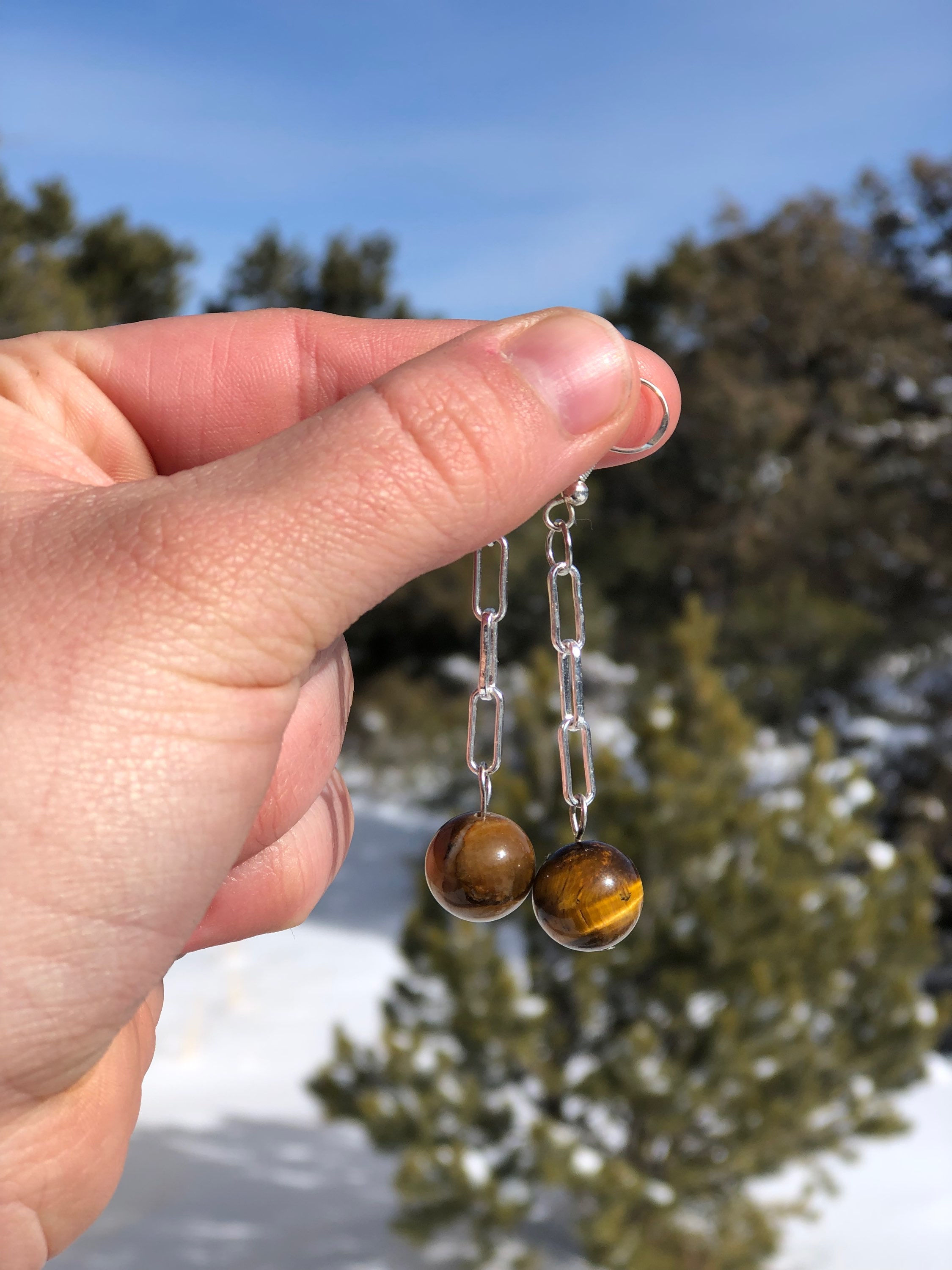 Tigers Eye Paperclip Earrings 
