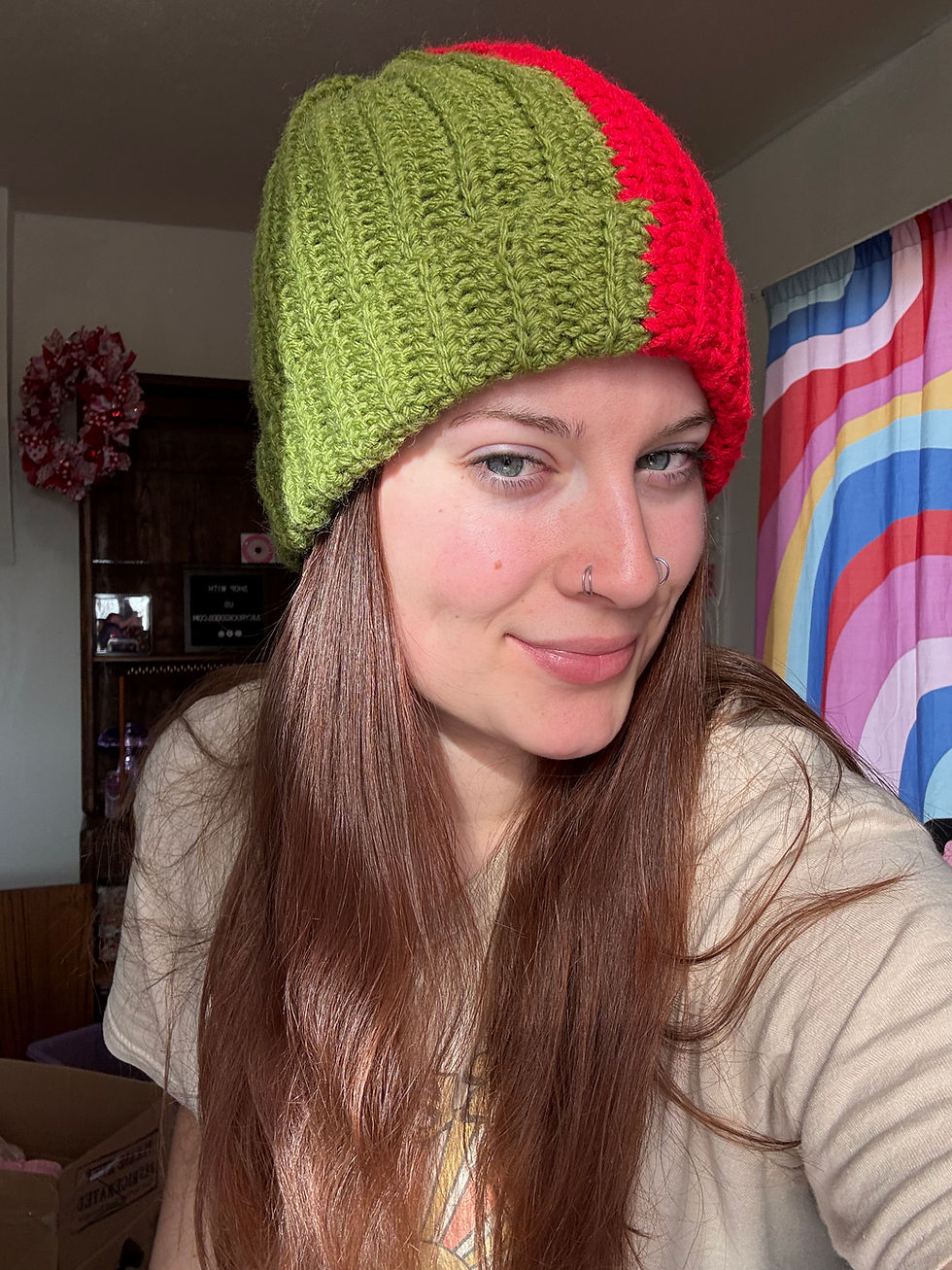 Thumbnail: Crochet Red & Green Ribbed Beanie