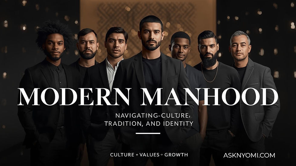 Modern Manhood cover image featuring a diverse group of men with the text “Modern Manhood: Navigating Culture, Tradition, and Identity.”