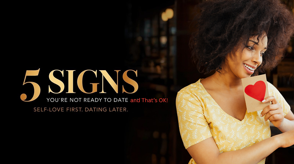 Cover image for “5 Signs You’re Not Ready to Date (And That’s Okay)”—woman smiling and holding a heart card, self-love first and dating later.
