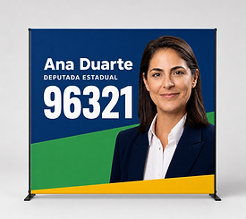 Lona backdrop para eventos de campanha com arte fictícia, mockup de estúdio