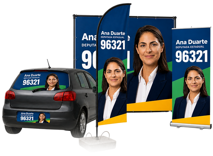 Adesivos, Lonas, Banners e Wind Banner para campanha eleitoral 2026